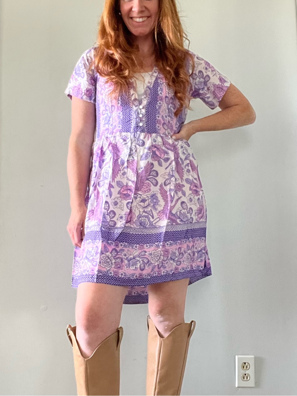 Sea Lustre | Stork Lavender Floral Short-Sleeve Babydoll Dress